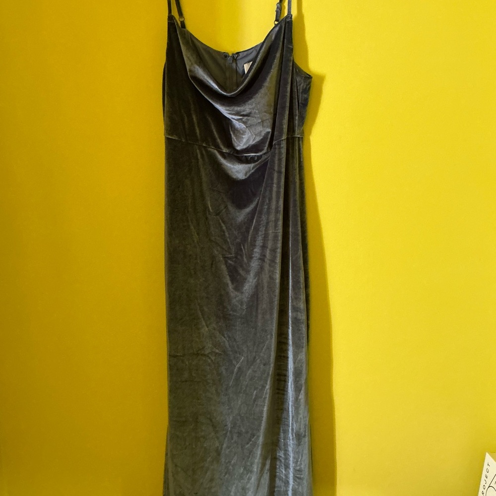 BHLDN Velvet Cowl Neck Slip Gown in Slate Blue Gray – Size 10